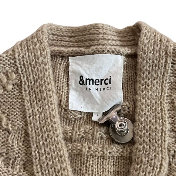 &Merci En Merci Chunky Beige Bobble Cardigan Pockets Cottagecore Minimalist - Picture 5 of 12